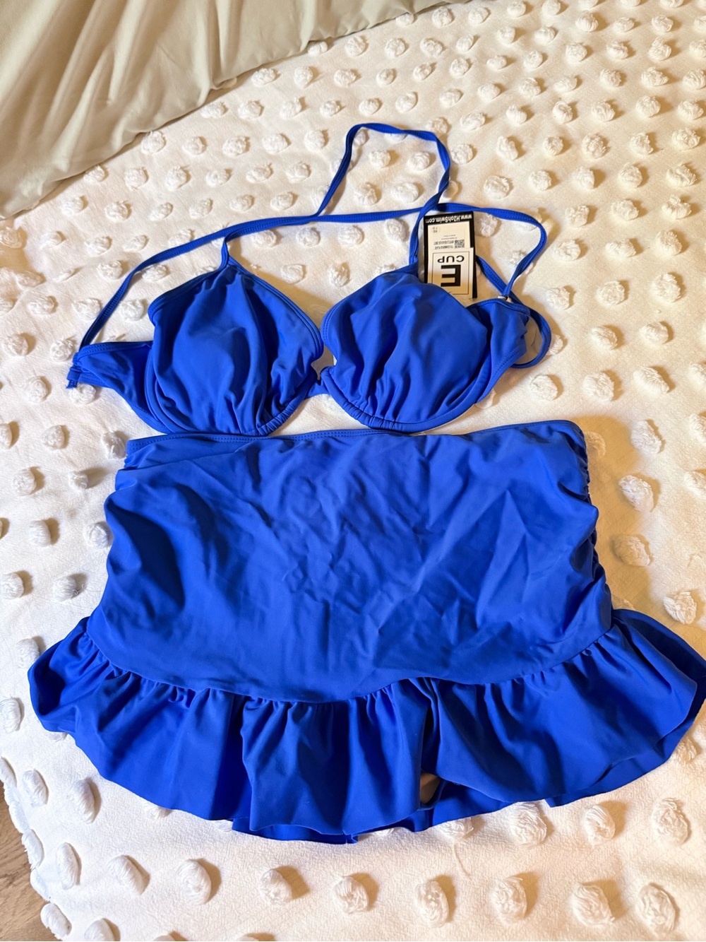 NWT Royal Blue Women’s Bikini Set with Swim Ruffle Skirt H2O E-Cup